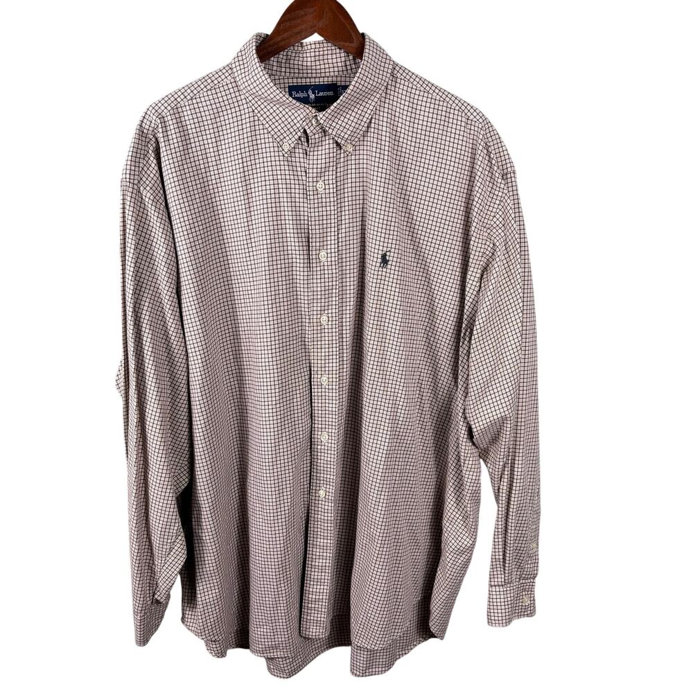 Ralph Lauren Blake Men's Size XXL Brown Windowpane Long Sleeve Button Down Shirt